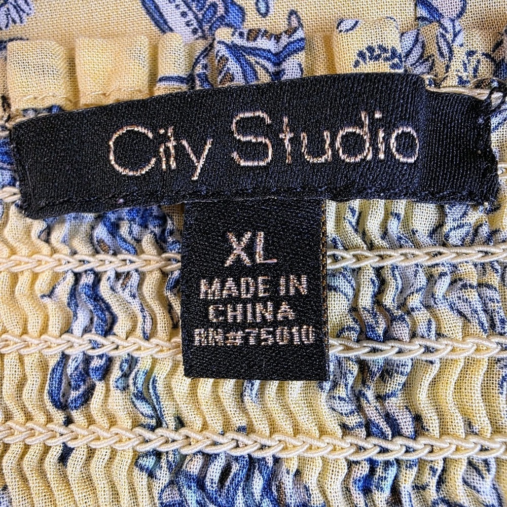 City Studio‎ Yellow Blue Floral Sweetheart Dress Juniors XL Ruffle Hem Sundress - Picture 6 of 9